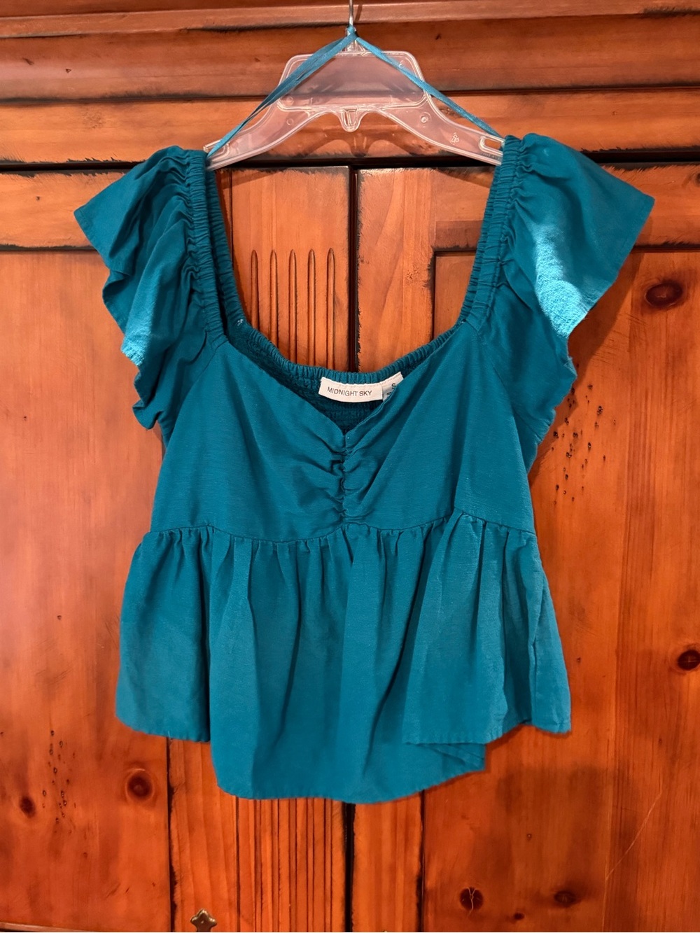 Teal Ruffle Sleeve Women's Top